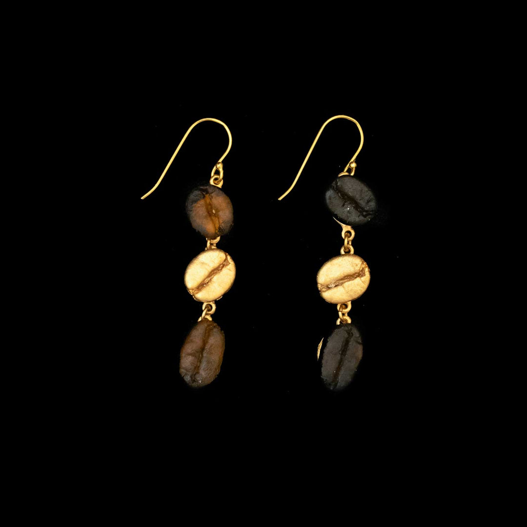Roasted Coffee Bean Earrings - Long Wire