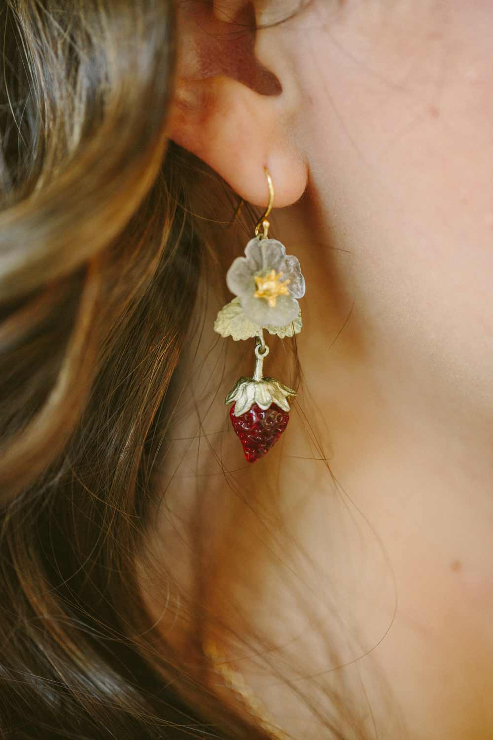Strawberry Earrings - Flower Wire Drop