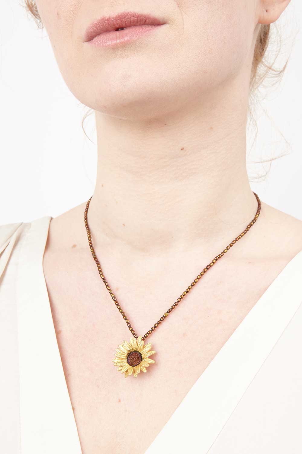 Sunflower Pendant - Brown Pearls