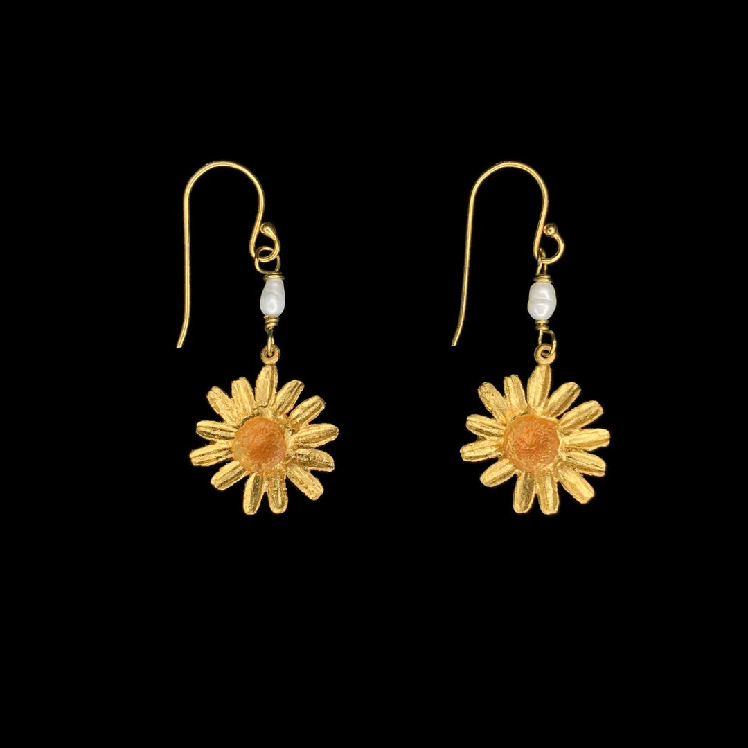 Yellow Butter Daisy Earrings - Pearl Wire