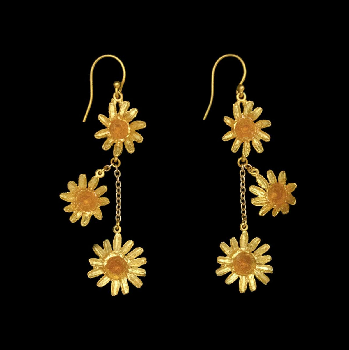 Yellow Butter Daisy Earrings 3Flower Wire by Michael Michaud