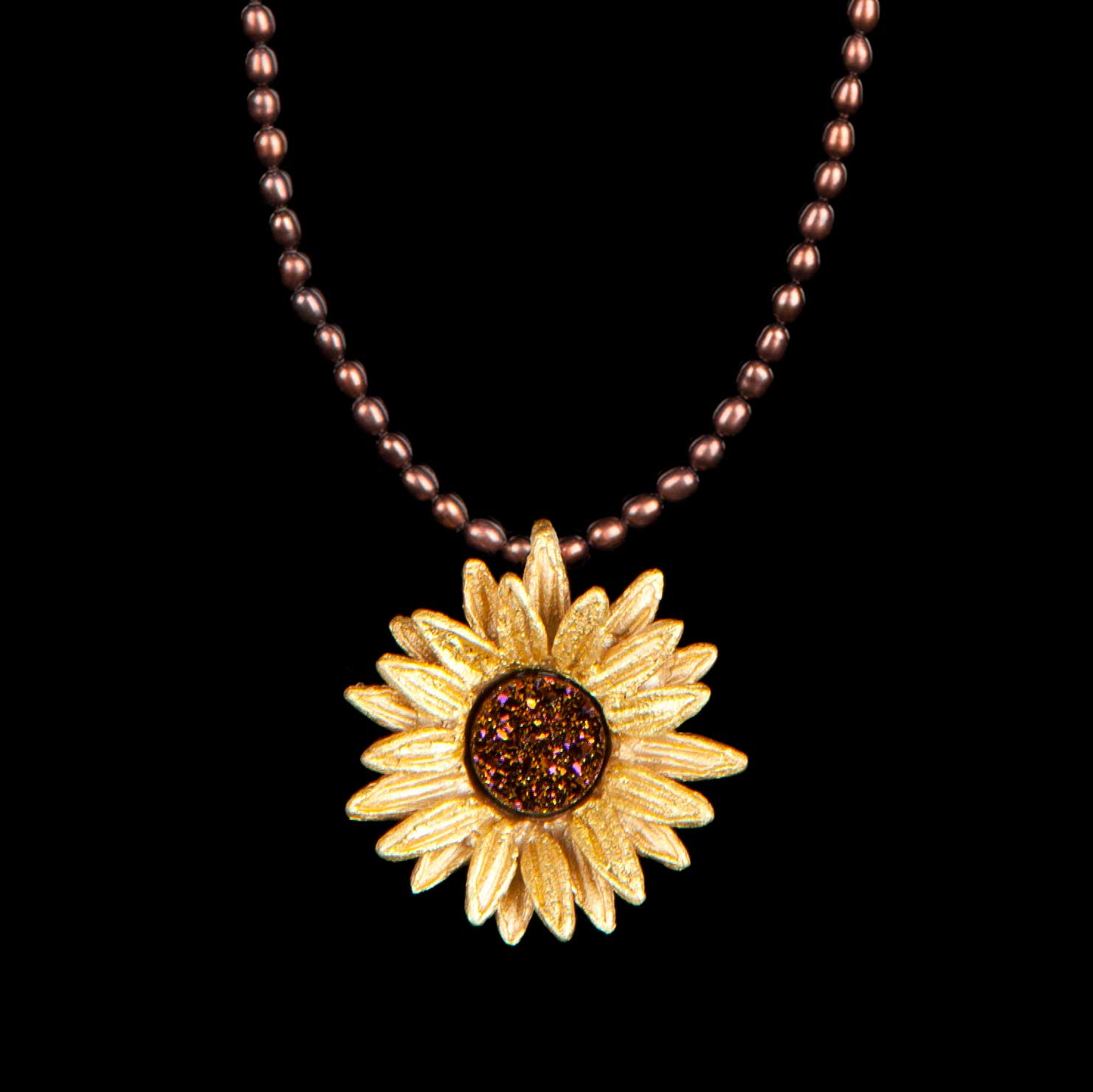 Sunflower Pendant - Brown Pearls