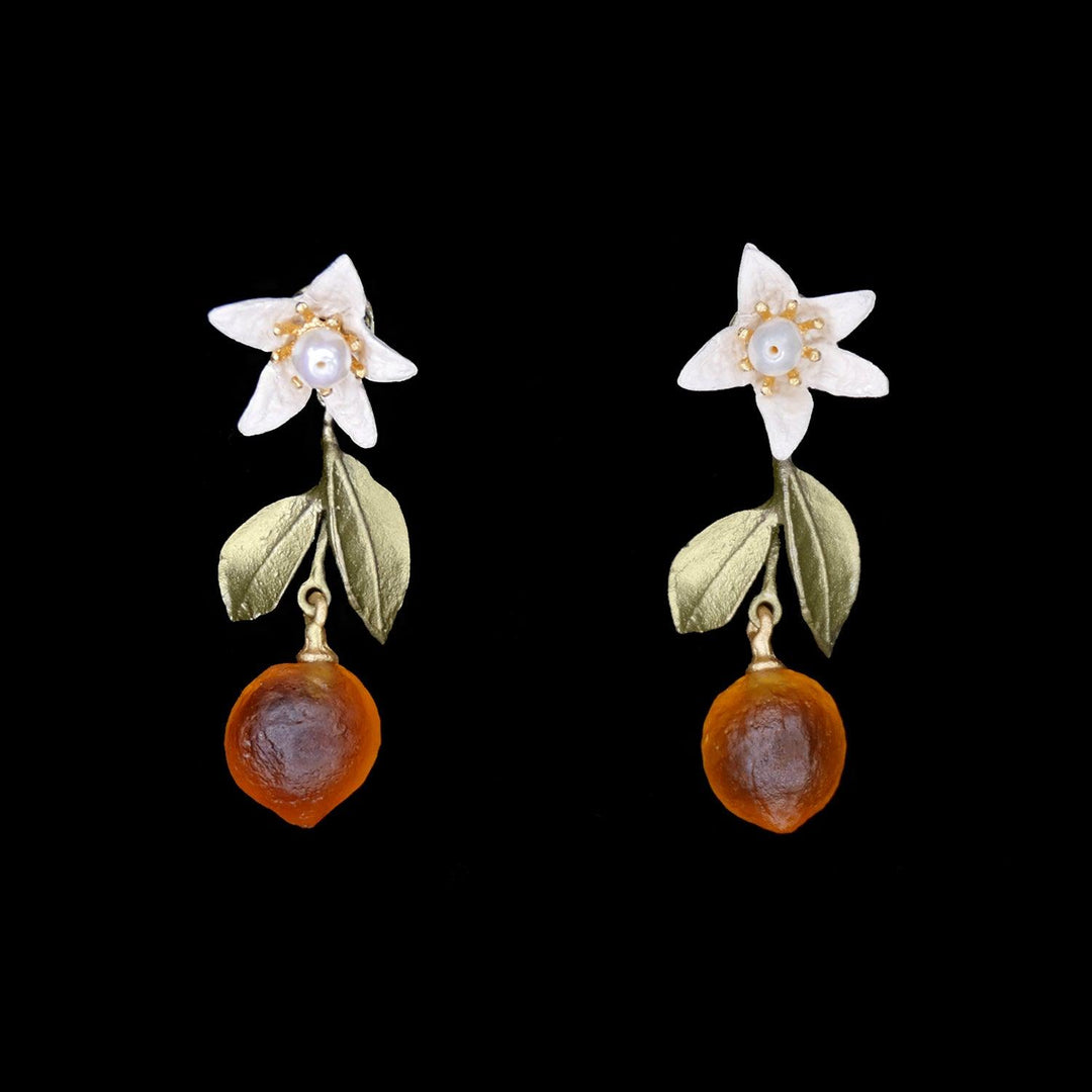 Orange Earrings - Flower and Drop Post - Michael Michaud Jewellery