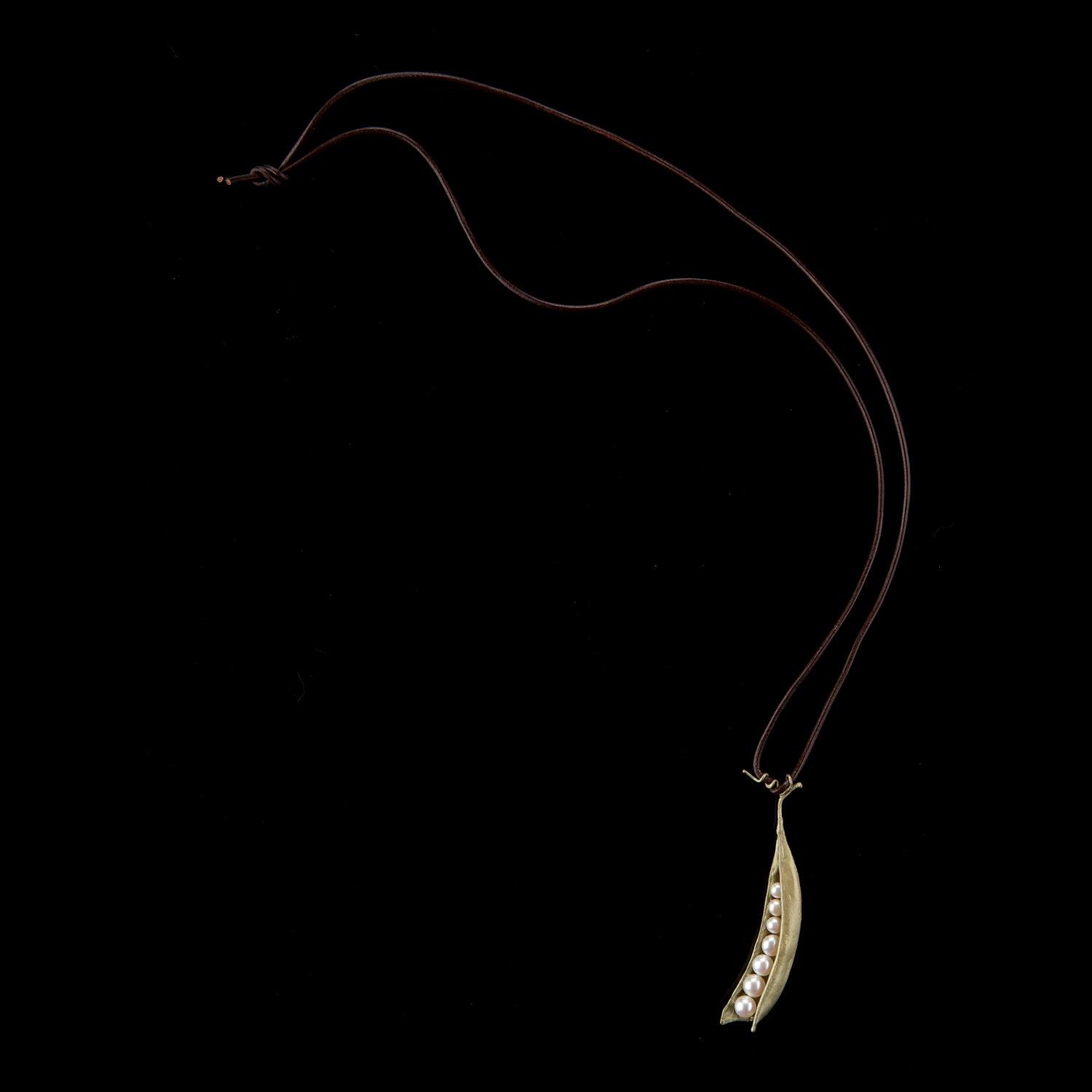 Pea Pod Pendant - 7 Pearls on Leather Cord - Michael Michaud Jewellery