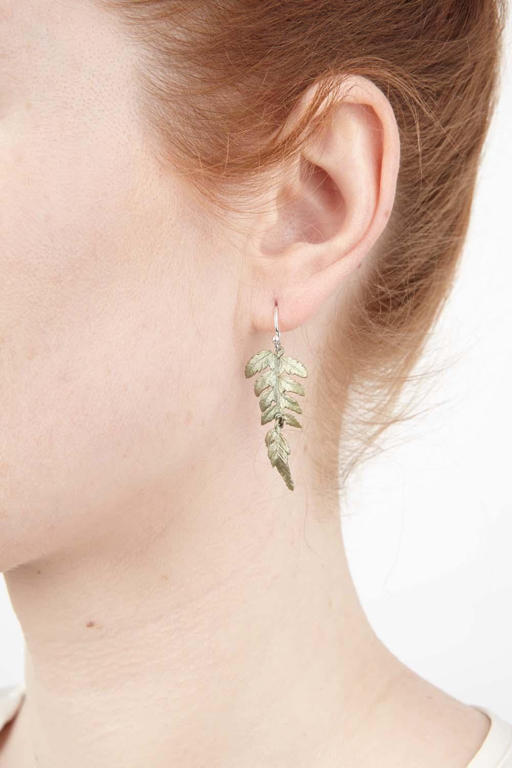 Fern Earrings - Large Single Leaf Wire - Michael Michaud Jewellery