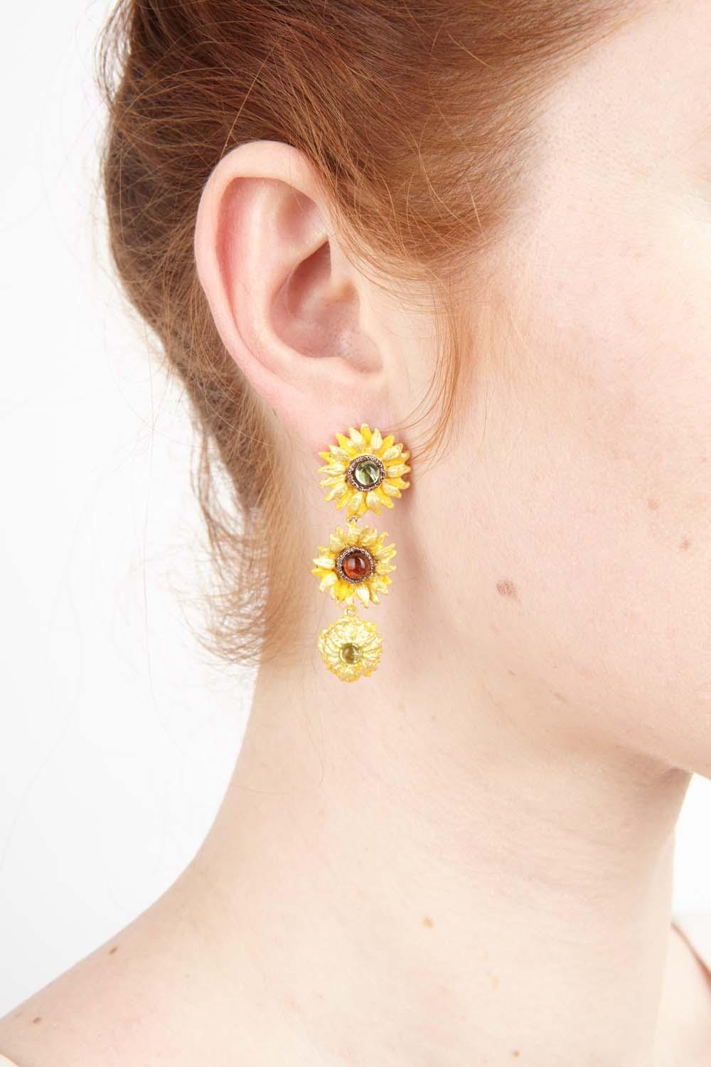 Van Gogh Sunflower Earrings - Drop Post - Michael Michaud Jewellery