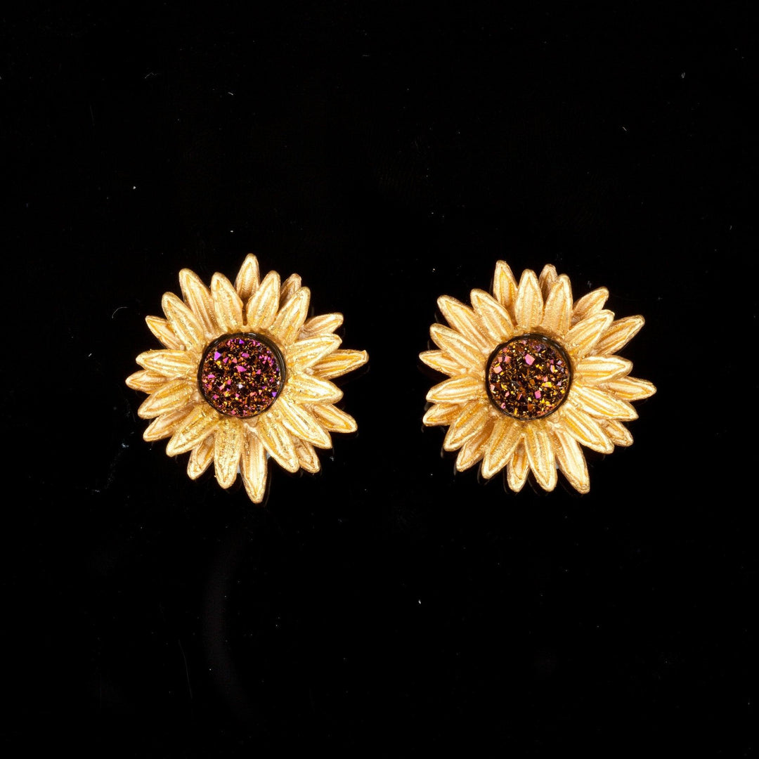 Sunflower Earrings - Clip Buttons - Michael Michaud Jewellery