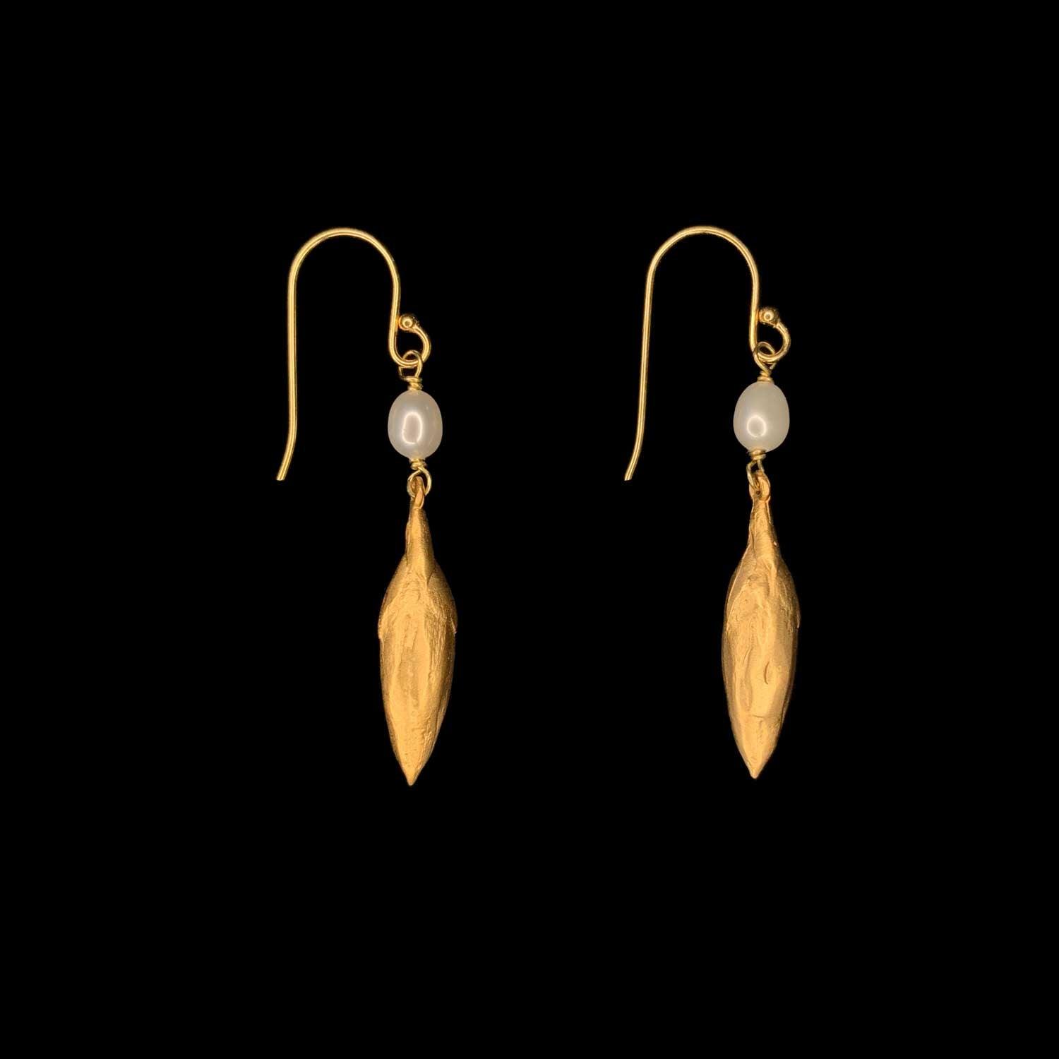 Leaf and Bud Earrings - Pearl Drop Wire - Michael Michaud Jewellery
