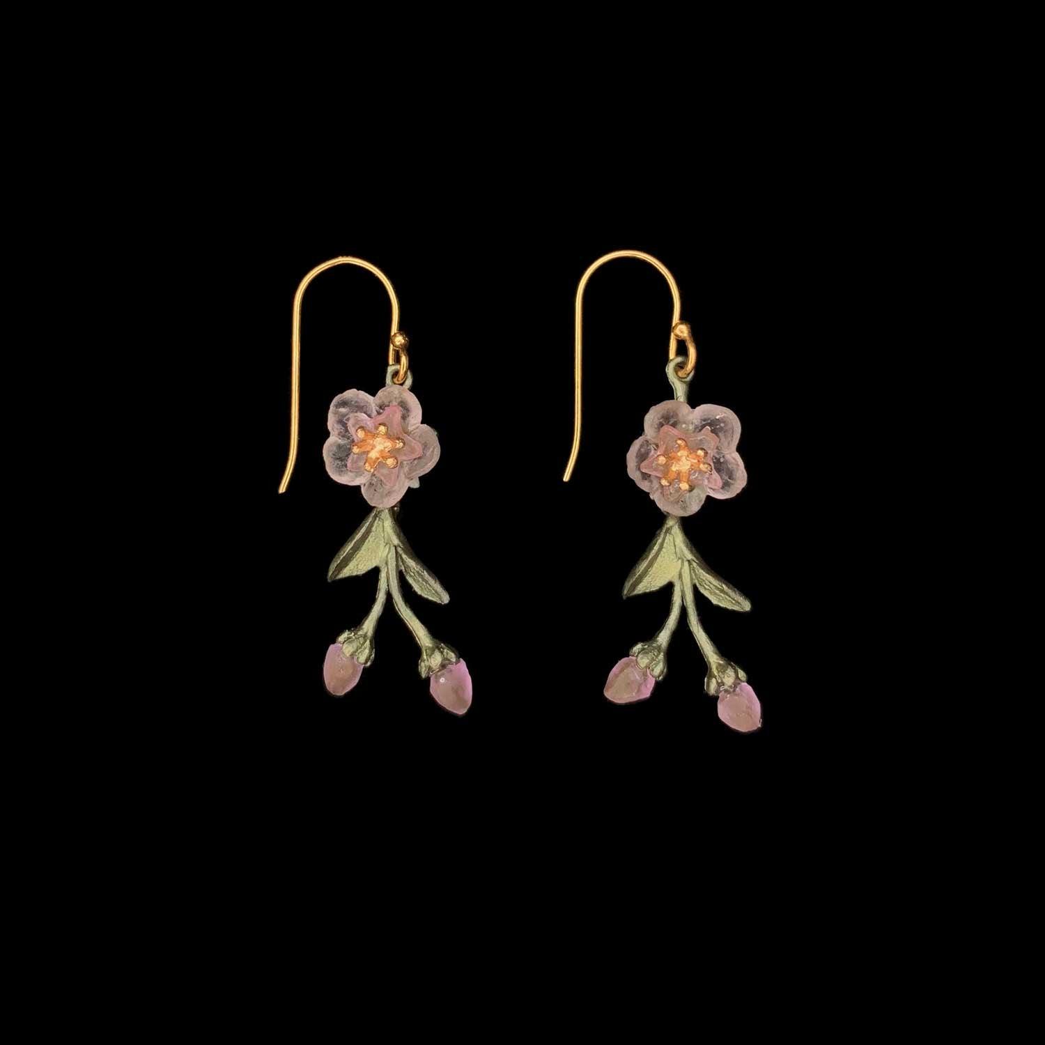 Peach Blossom Earrings - Dainty Flower Drop Wire - Michael Michaud Jewellery