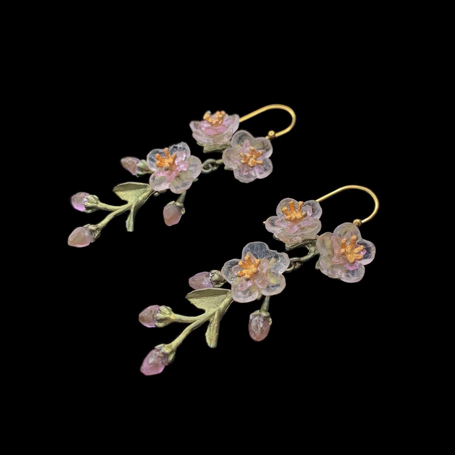 Peach Blossom Earrings - 3-Flower Drop Wire - Michael Michaud Jewellery