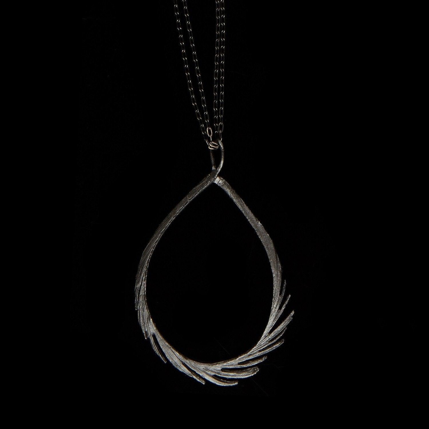 Feather Pendant - 37" Teardrop Gunmetal - Michael Michaud Jewellery