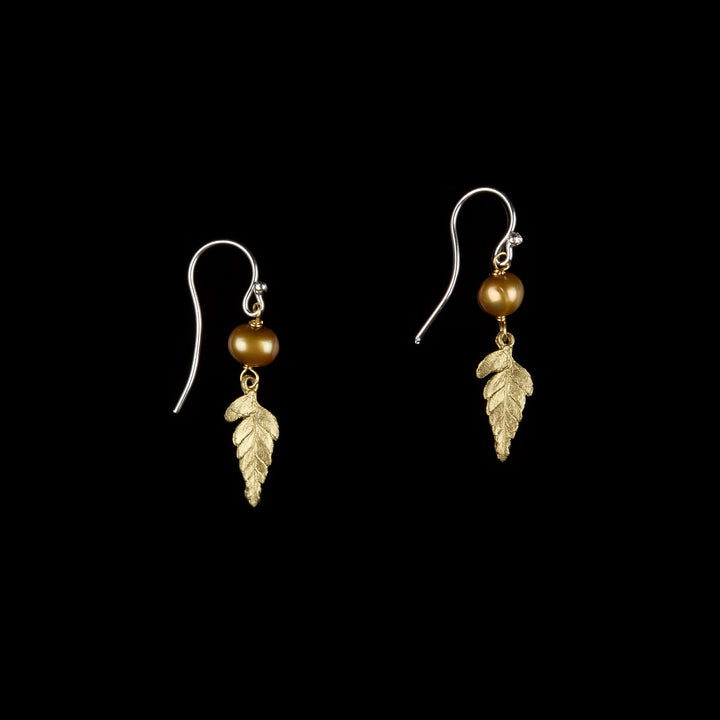 Fern Earrings - Small Single Leaf with Pearl
