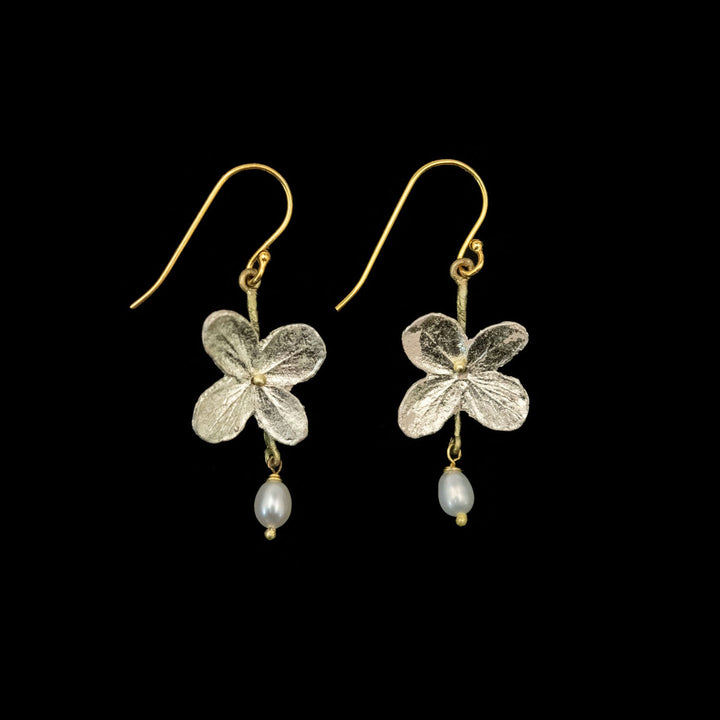 White Hydrangea Earrings - Single Flower Wire