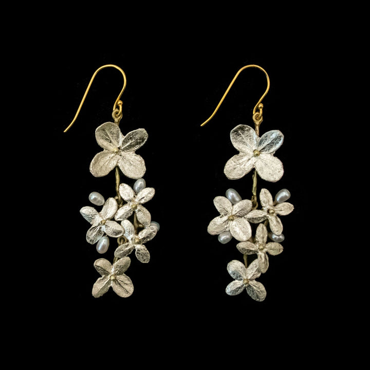 White Hydrangea Earrings - Statement Wire