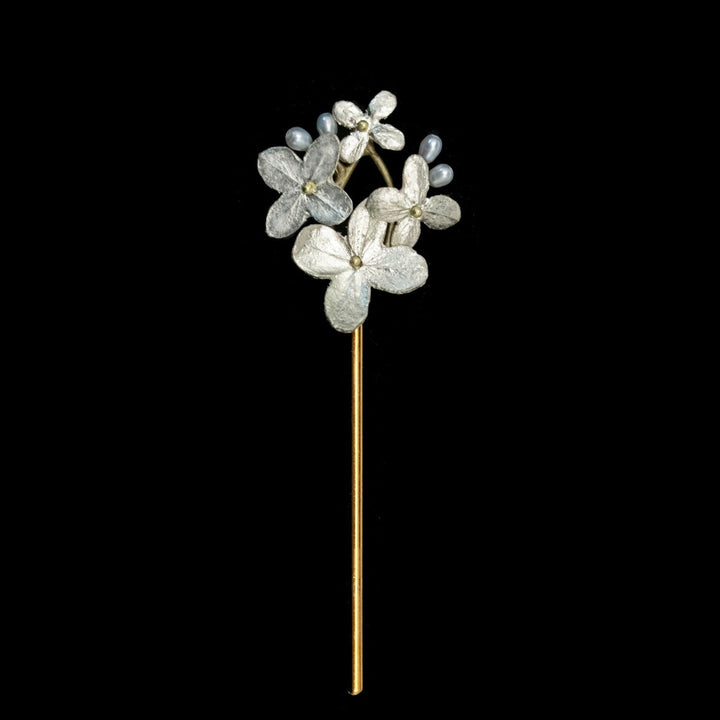 White Hydrangea Hair Pin - Cluster (Gold Tone)
