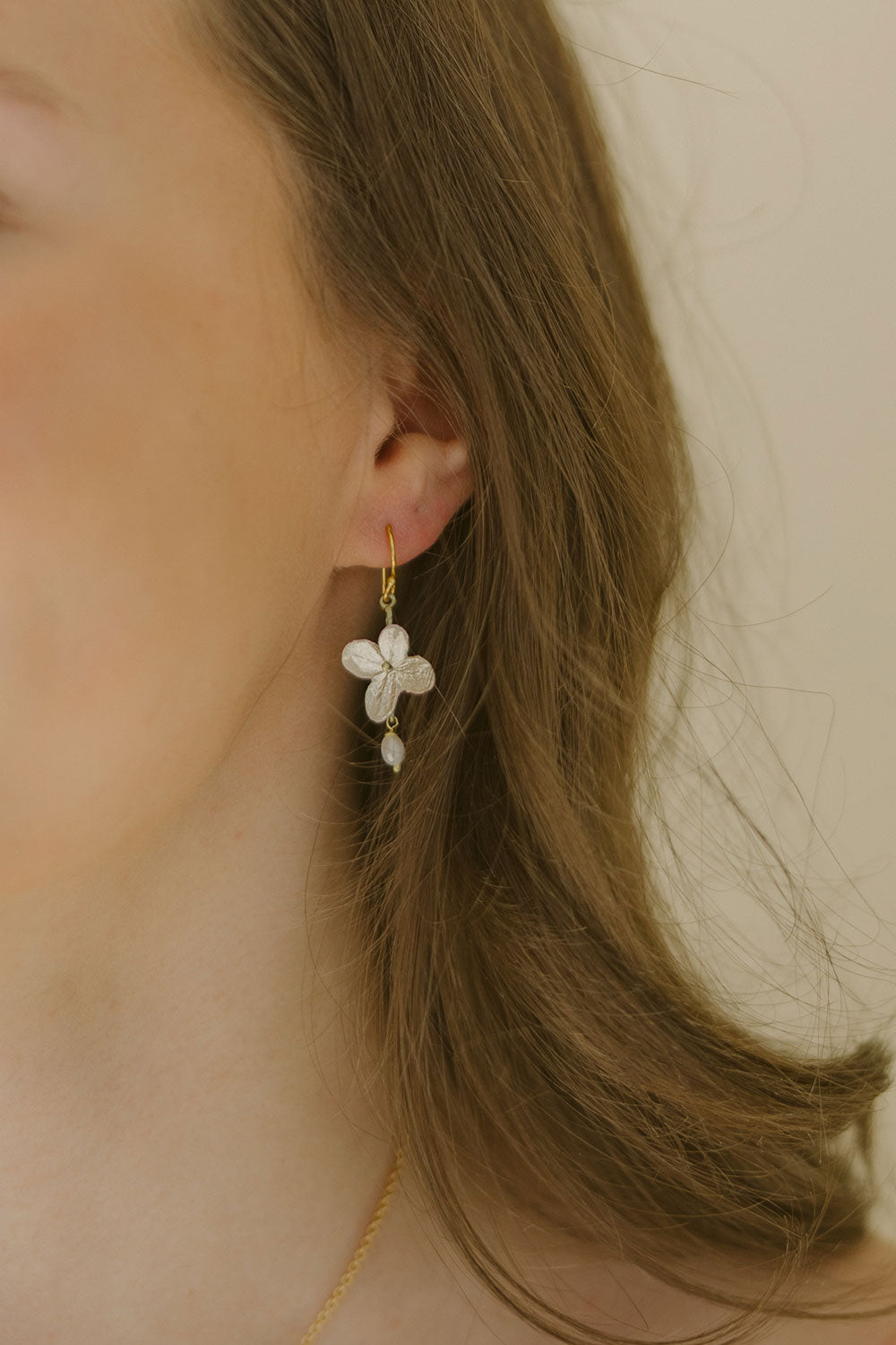 White Hydrangea Earrings - Single Flower Wire