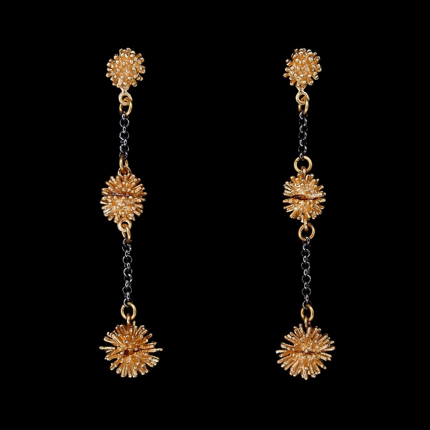 Gone To Seed Earrings - Two Tone Long Triple Dangle Post - Michael Michaud Jewellery