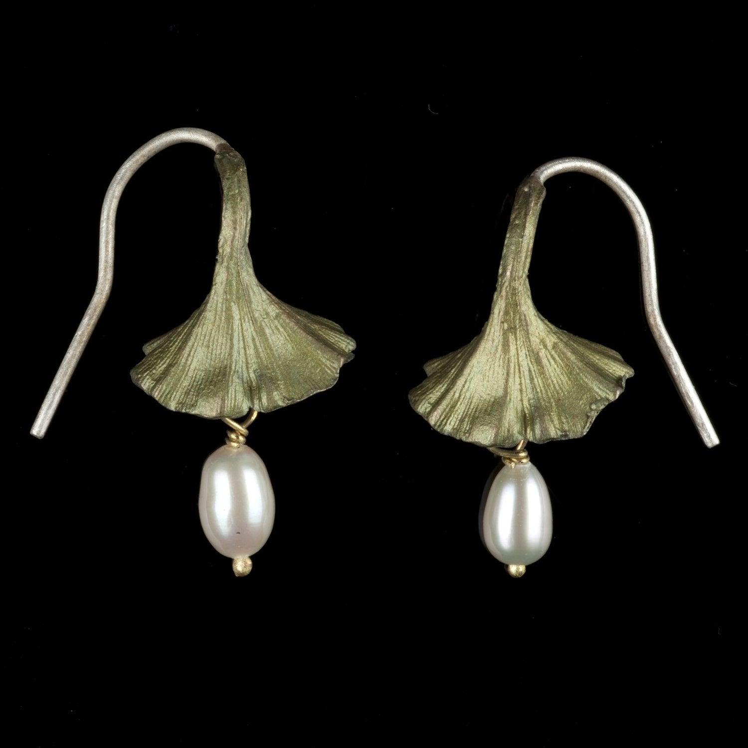 Ginkgo Earrings - Pearl Drop - Michael Michaud Jewellery