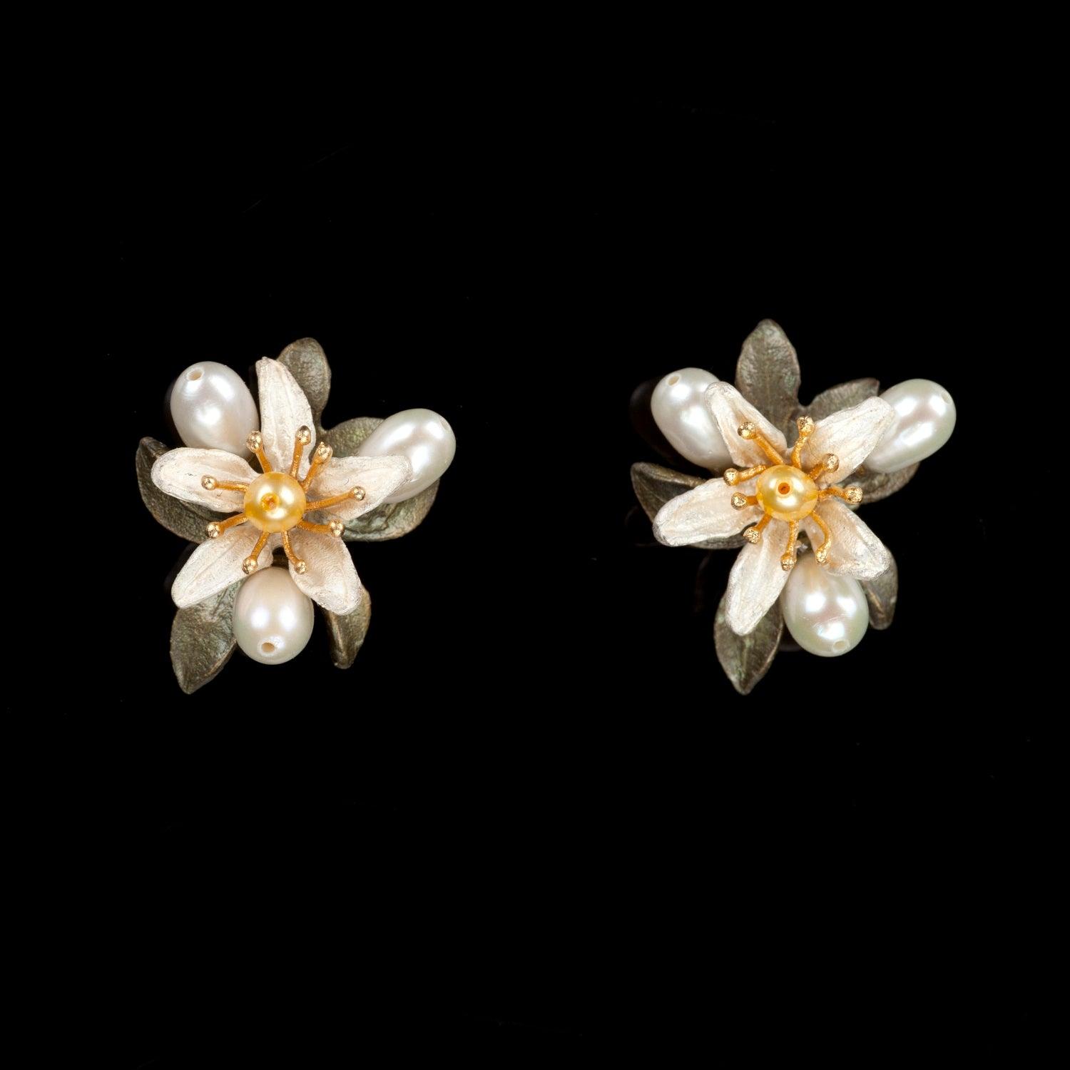 Orange Blossom Earrings - Flower Button Post - Michael Michaud Jewellery