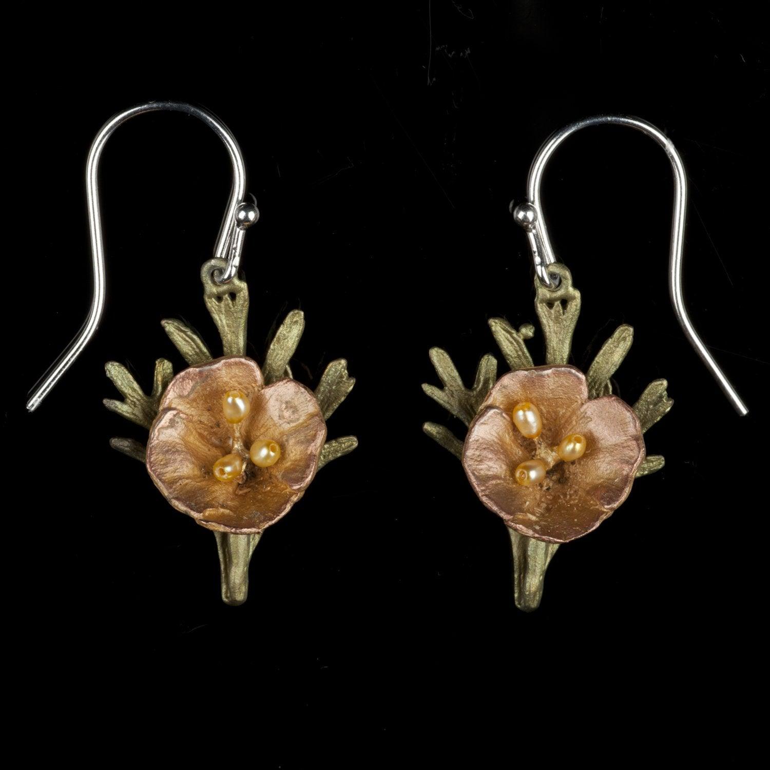 California Poppy Earrings - Leaf Wire - Michael Michaud Jewellery