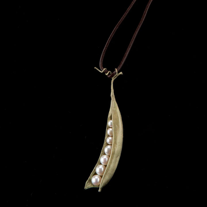 Pea Pod Pendant - 7 Pearls on Leather Cord - Michael Michaud Jewellery