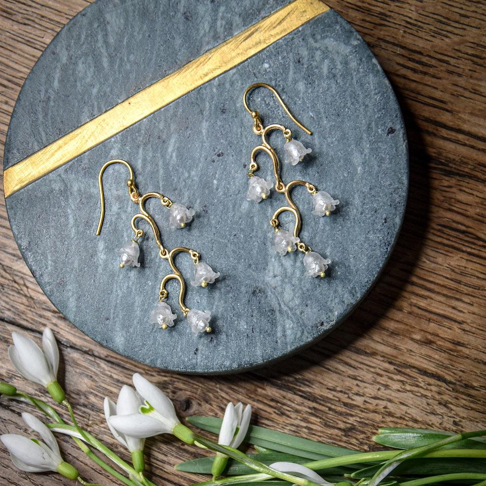 Fine Lily of the Valley Earrings - Long Wire - Michael Michaud Jewellery