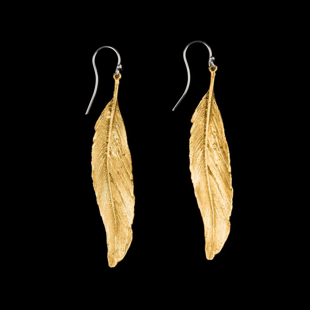 Feather Earring - Long Single Wire Gold - Michael Michaud Jewellery