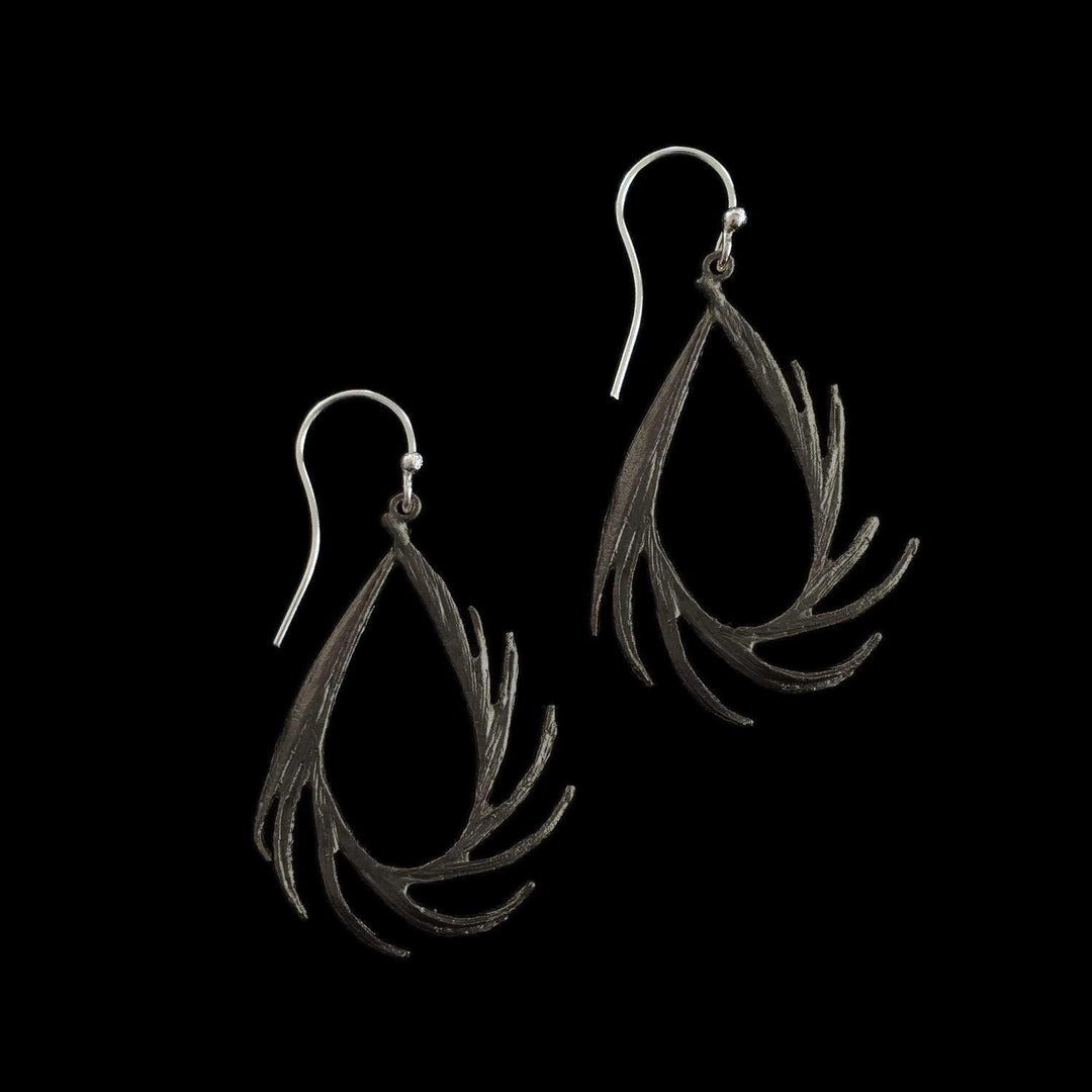 Feather Earring - Small Teardrop Wire Gunmetal - Michael Michaud Jewellery