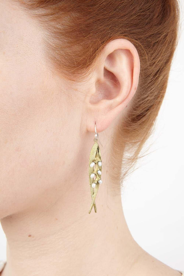 Rice Earrings - Double Leaf Pearl Wire - Michael Michaud Jewellery
