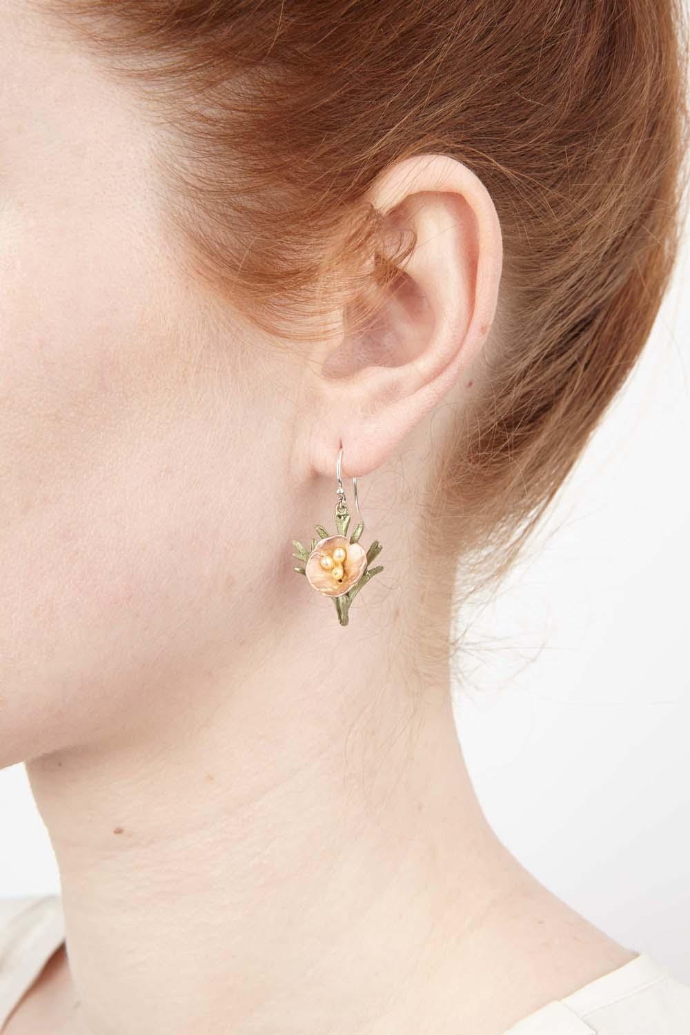 California Poppy Earrings - Leaf Wire - Michael Michaud Jewellery