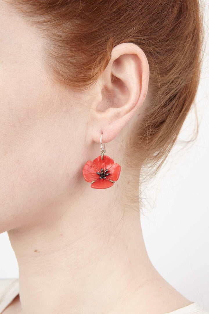 Red Poppy Earrings - Wire Drop - Michael Michaud Jewellery