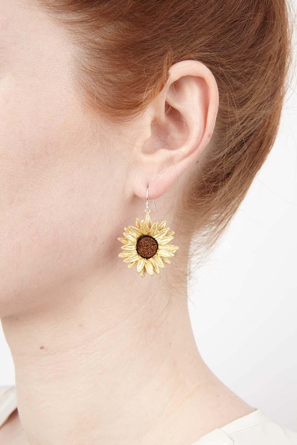 Sunflower Earrings - Wire Drop - Michael Michaud Jewellery