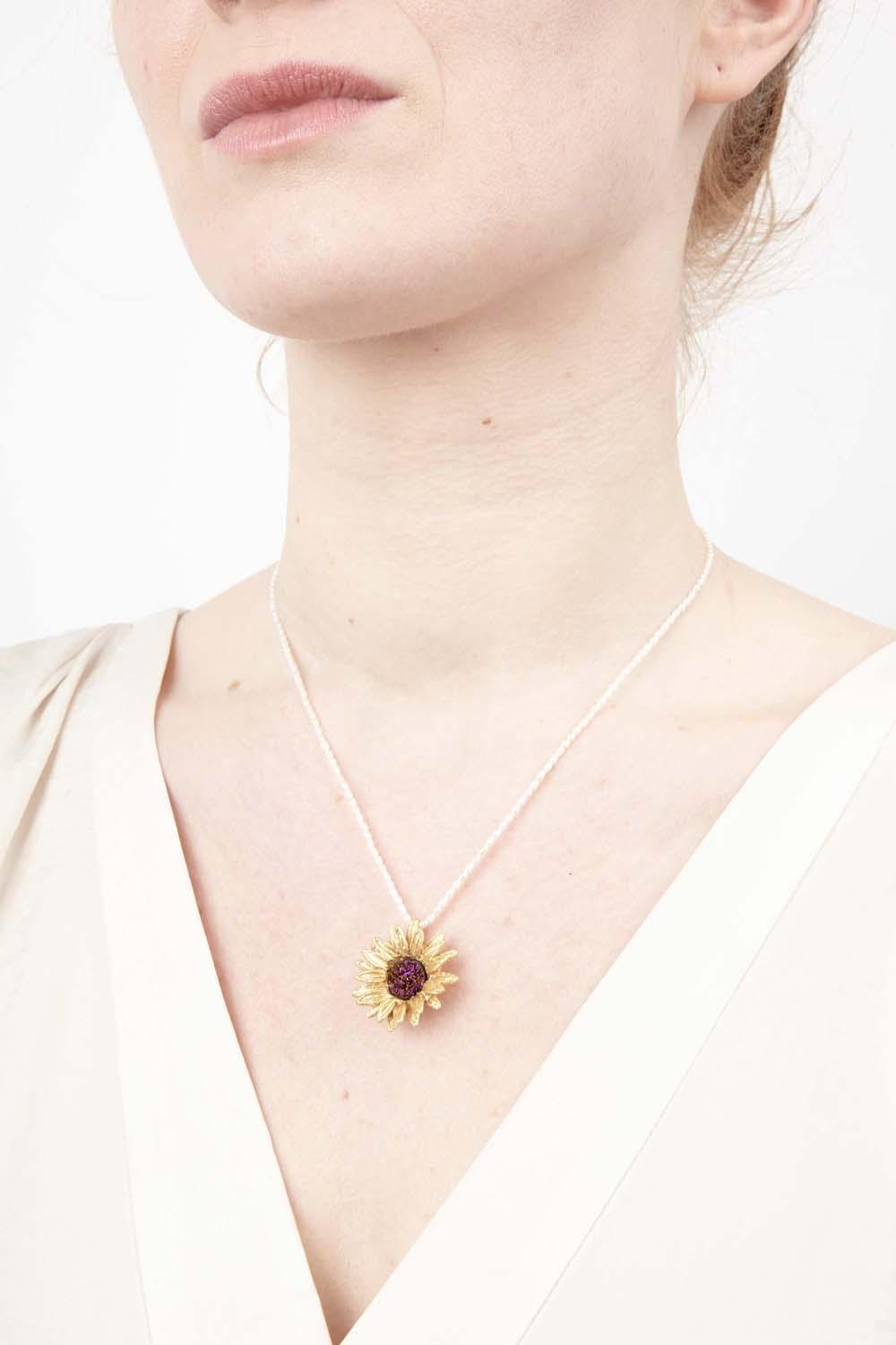 Sunflower Pendant White Pearls - Michael Michaud Jewellery