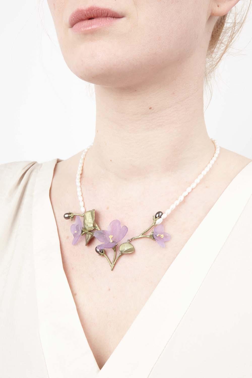 African Violet Necklace - Pearl Leaves - Michael Michaud Jewellery