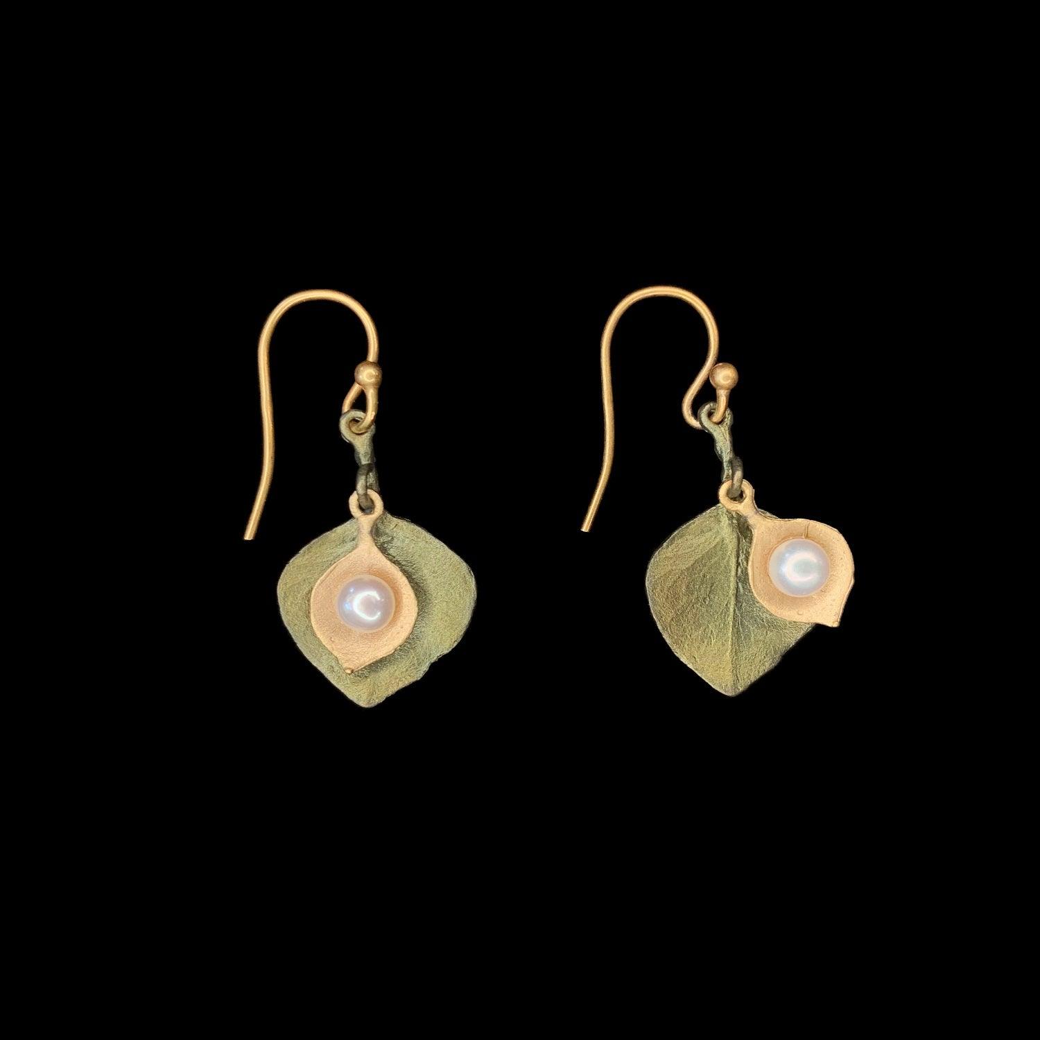 Round Leaf Eucalyptus Earrings - Pearl Wire - Michael Michaud Jewellery