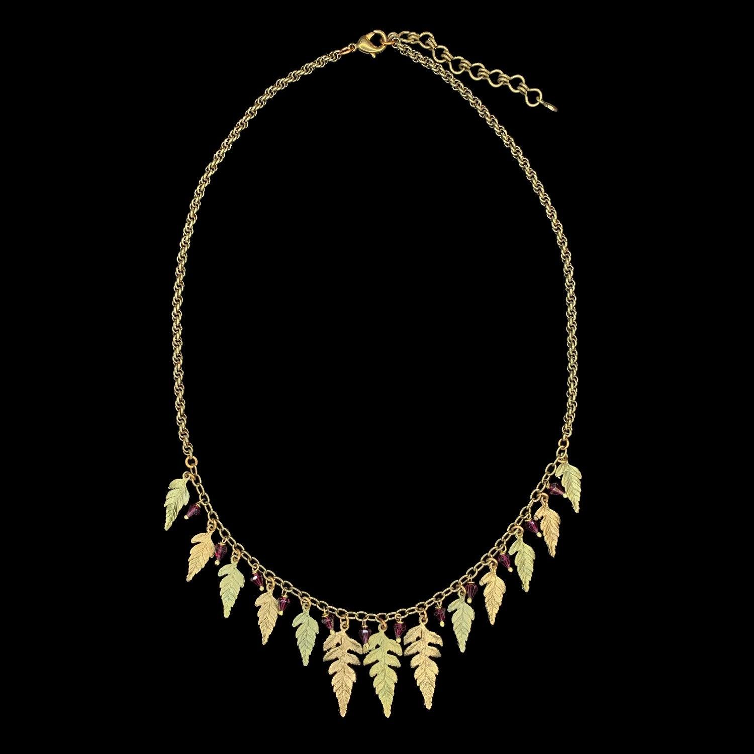 Fern Necklace - Multi Leaf with Garnets - Michael Michaud Jewellery