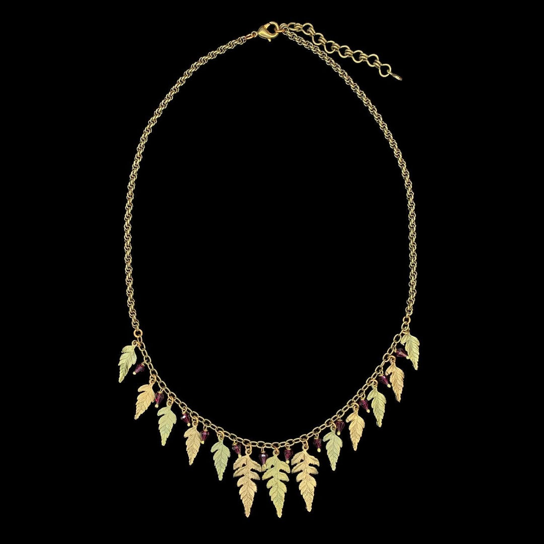 Fern Necklace - Multi Leaf with Garnets - Michael Michaud Jewellery