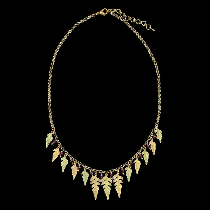 Fern Necklace - Multi Leaf with Garnets - Michael Michaud Jewellery