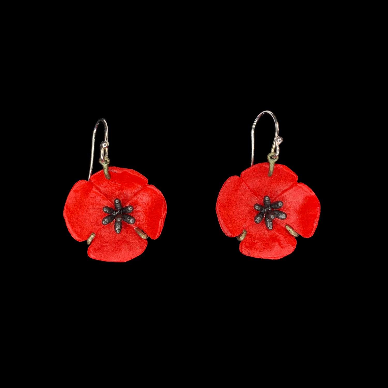 Red Poppy Earrings - Wire Drop - Michael Michaud Jewellery