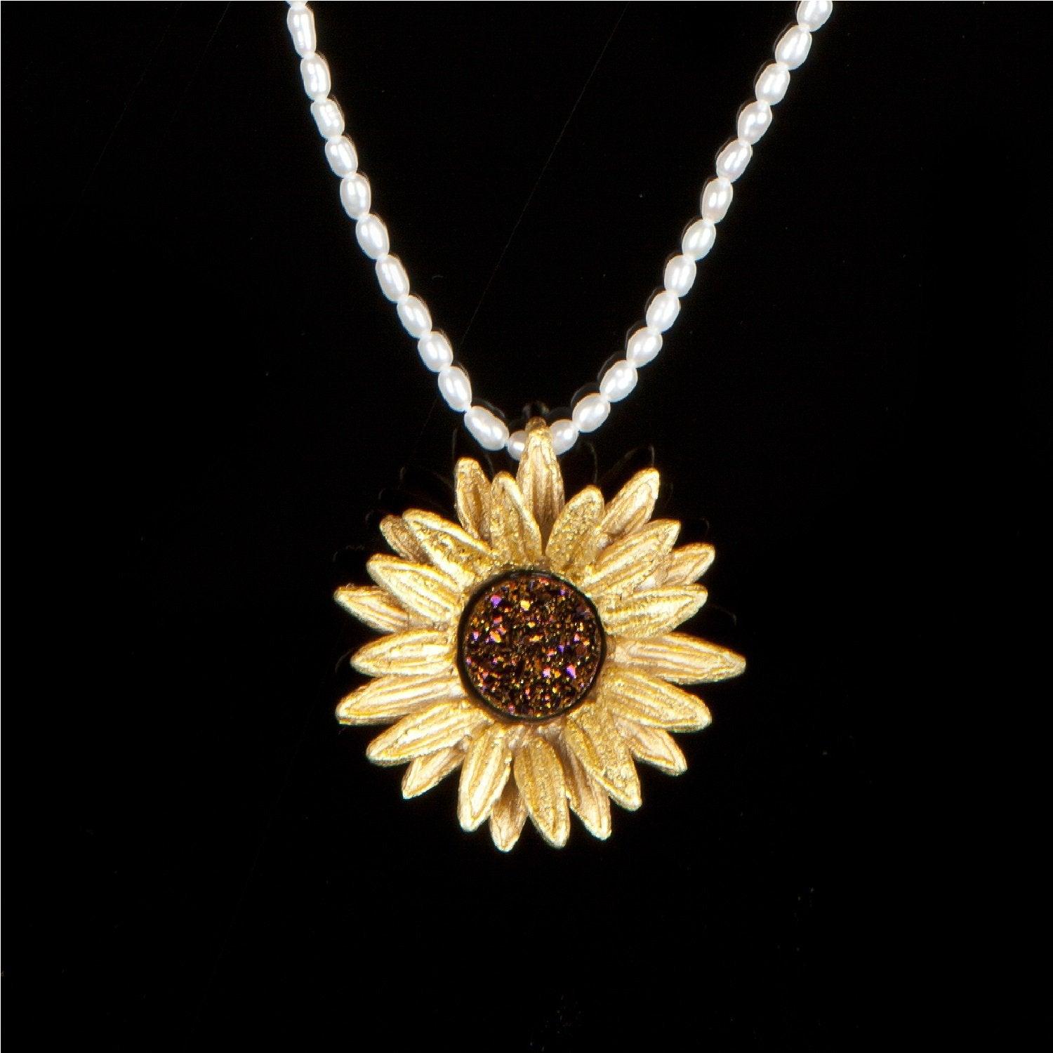 Sunflower Pendant White Pearls - Michael Michaud Jewellery