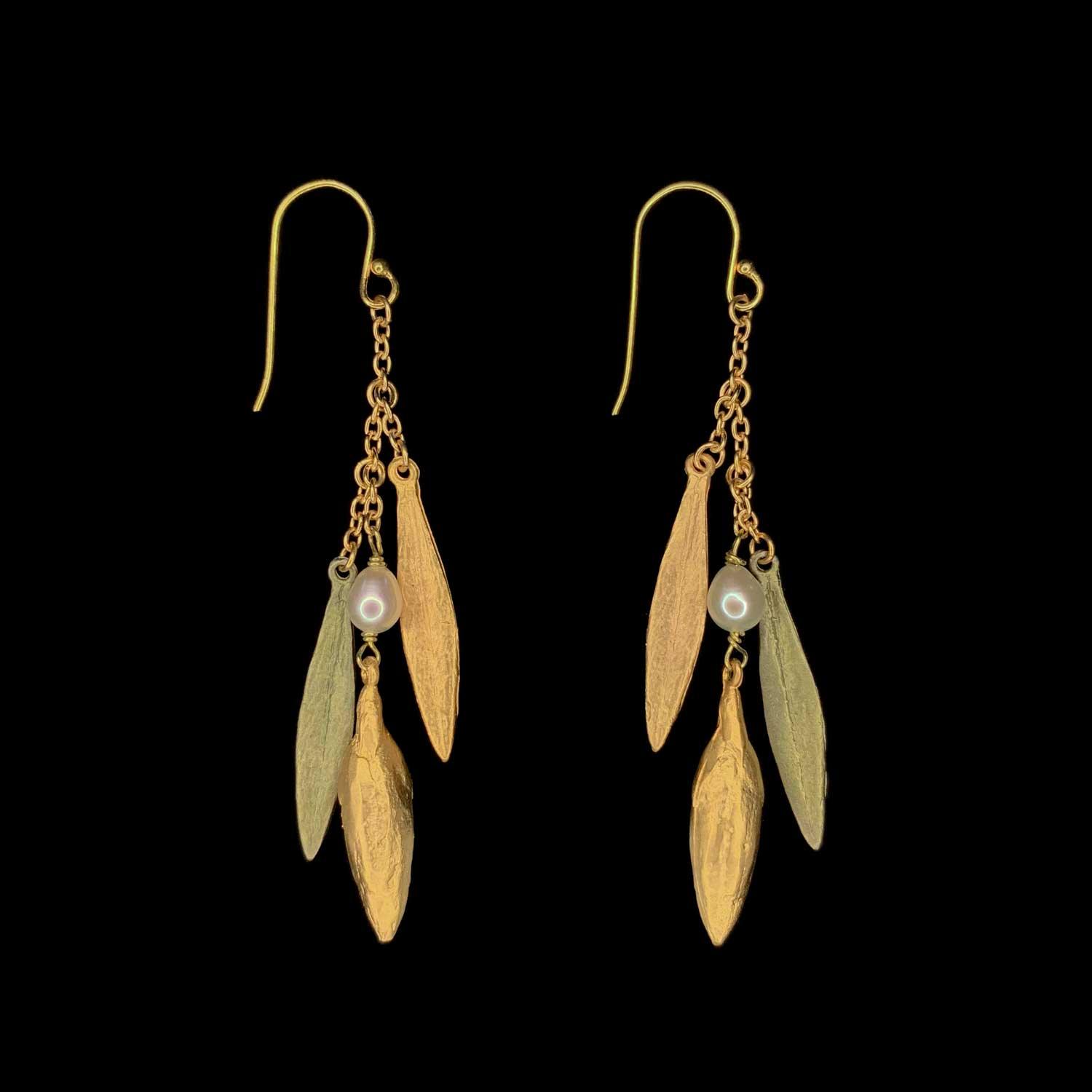 Leaf and Bud Earrings - 3 Leaf Drop Wire - Michael Michaud Jewellery