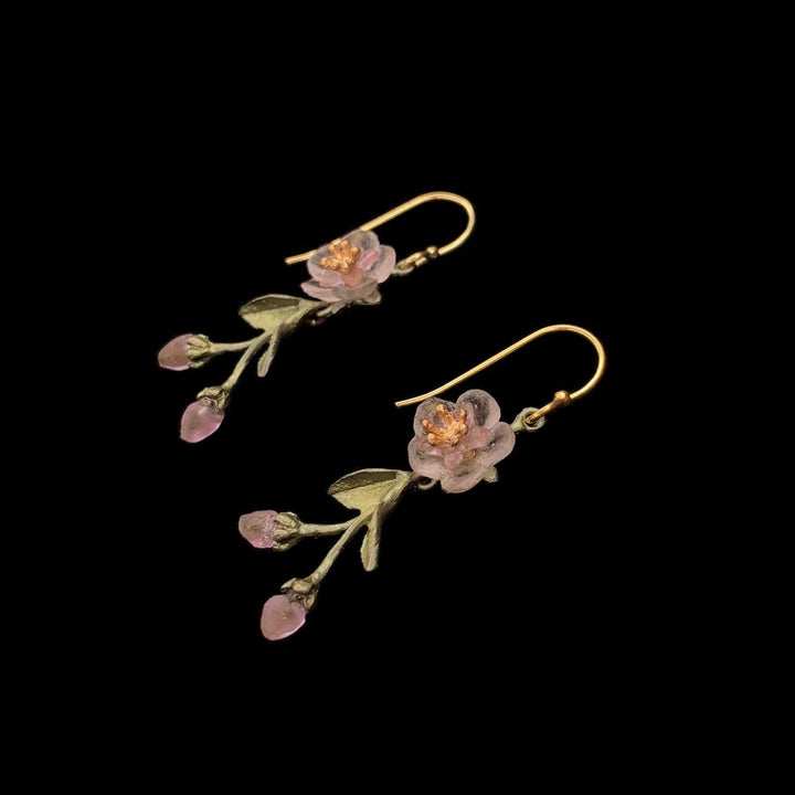 Peach Blossom Earrings - Dainty Flower Drop Wire - Michael Michaud Jewellery