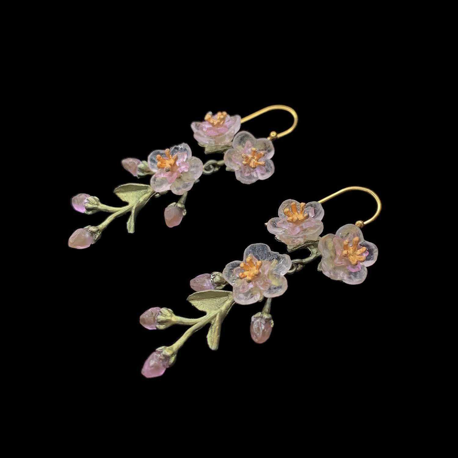 Pink peach blossom flower dangle earrings Clearance