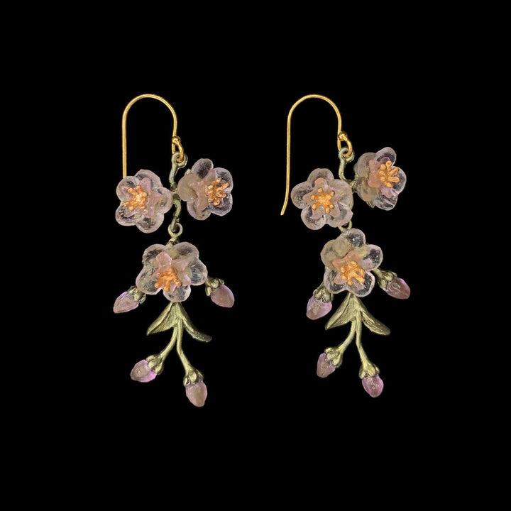 Peach Blossom Earrings - 3-Flower Drop Wire - Michael Michaud Jewellery