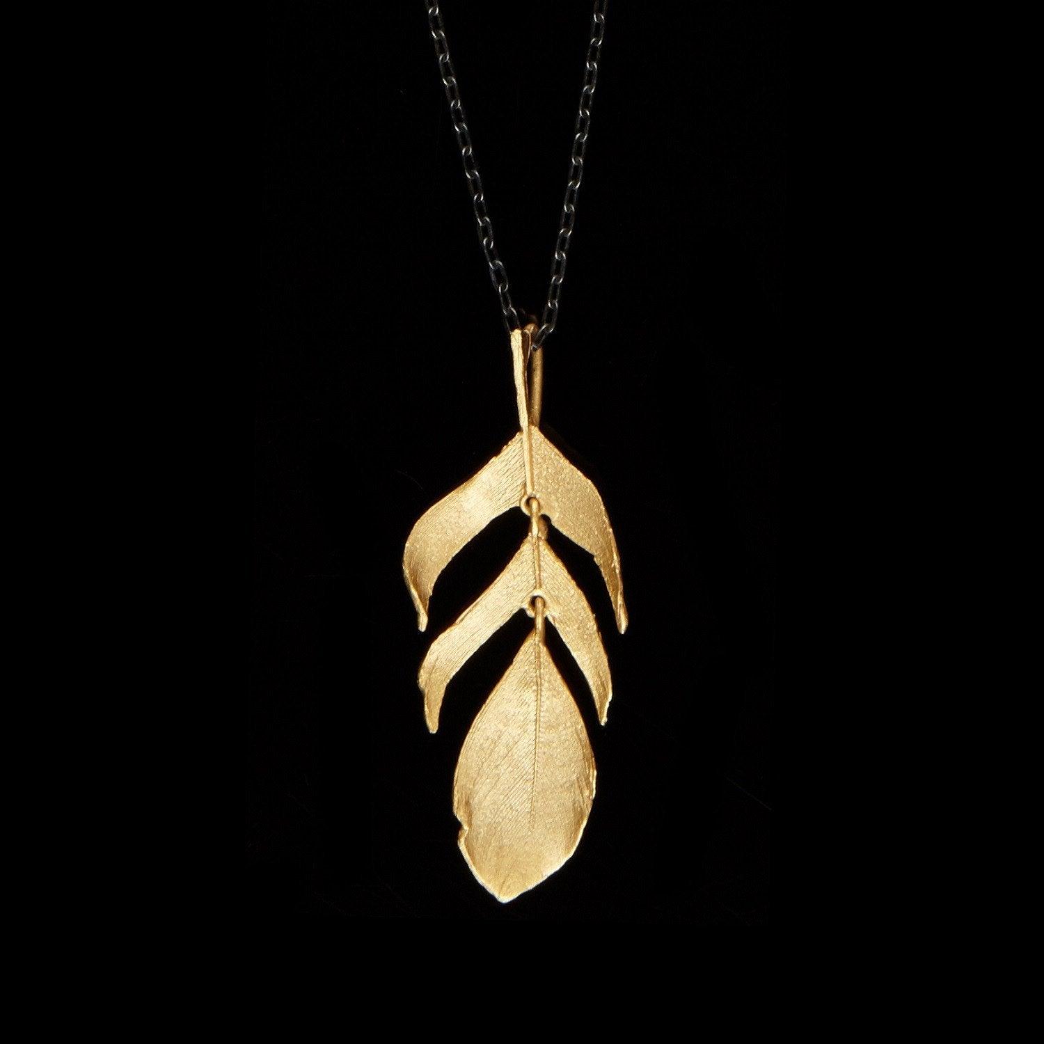 Feather Pendant - 20" Dangle Gold - Michael Michaud Jewellery