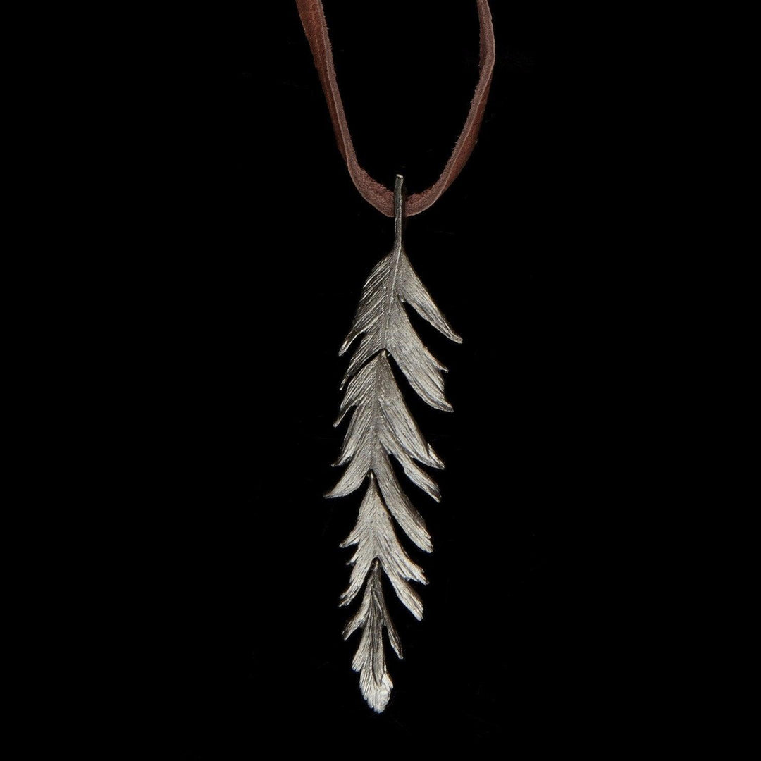 Feather Pendant - 36" Long on Leather Gunmetal - Michael Michaud Jewellery