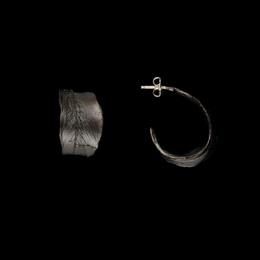 Feather Earring - Hoop Post Gunmetal - Michael Michaud Jewellery