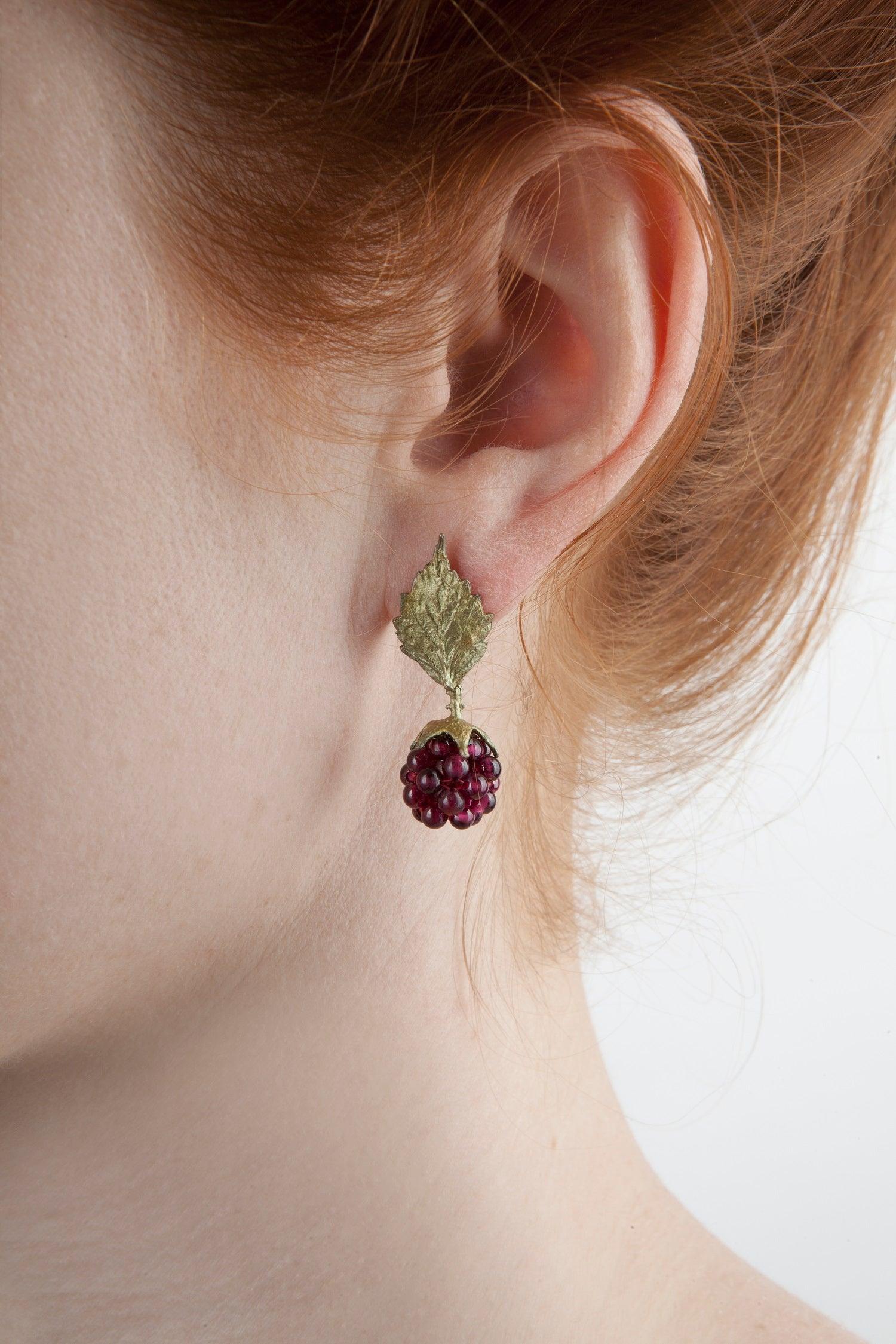 Raspberry Earrings - Post Leaf - Michael Michaud Jewellery