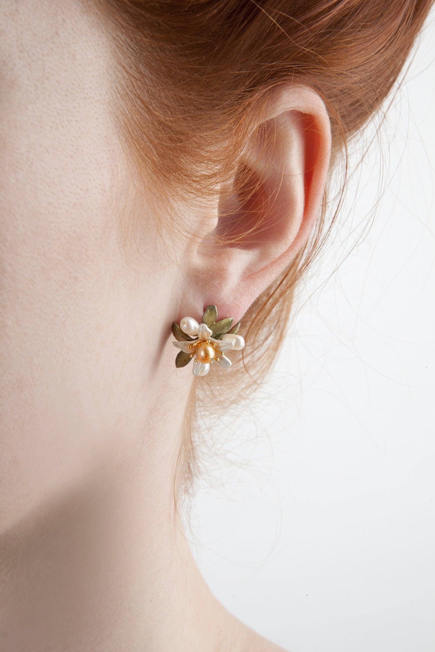 Orange Blossom Earrings - Flower Button Clip - Michael Michaud Jewellery