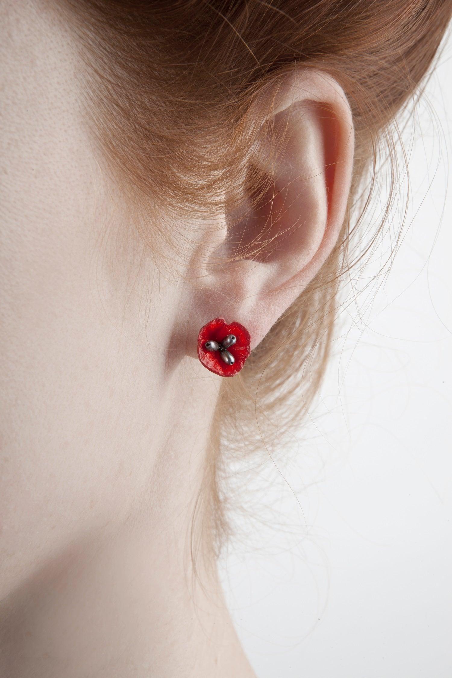 Red Poppy Earrings - Post - Michael Michaud Jewellery